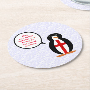 Englischer Flaggentag Frl. Pinguin spricht Runder Pappuntersetzer