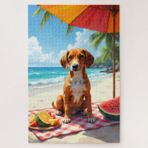 Englischer Foxhound Strandentspannungsszene