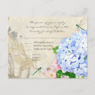 Englischer Garten, Blaue und rosa Hortensien Aquar RSVP Karte
