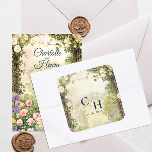 Englischer Gartenlaubengarten Blumen Hochzeitsumsc Quadratischer Aufkleber