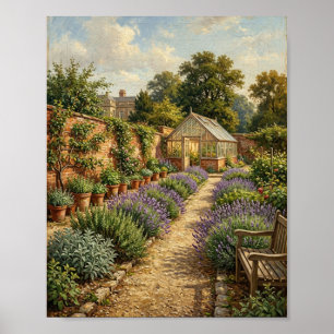 Englischer Landhaus-Kräutergarten Gewächshaus I Poster