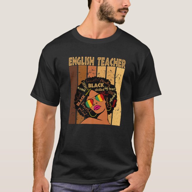 Englischer Lehrer Afro American Black History T-Shirt (Vorderseite)