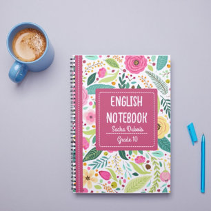 Englischer Notizbuchumschlag in rosa farbenfrohem Notizbuch