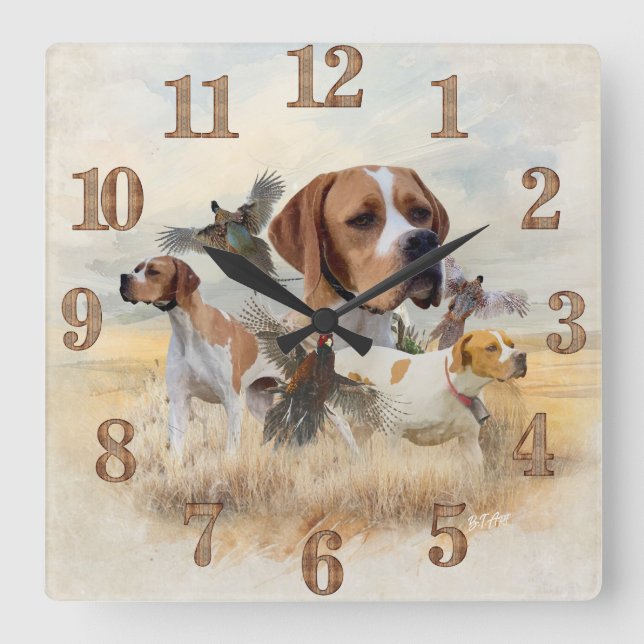 Englischer Pointer  Quadratische Wanduhr (Vorderseite)