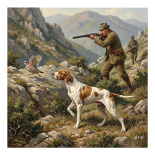 Englischer Pointer, Rebhuhn-Jagd  Fotodruck