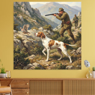 Englischer Pointer, Rebhuhn-Jagd Leinwanddruck