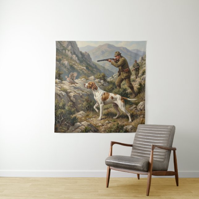 Englischer Pointer, Rebhuhn-Jagd  Wandteppich (Beispiel)