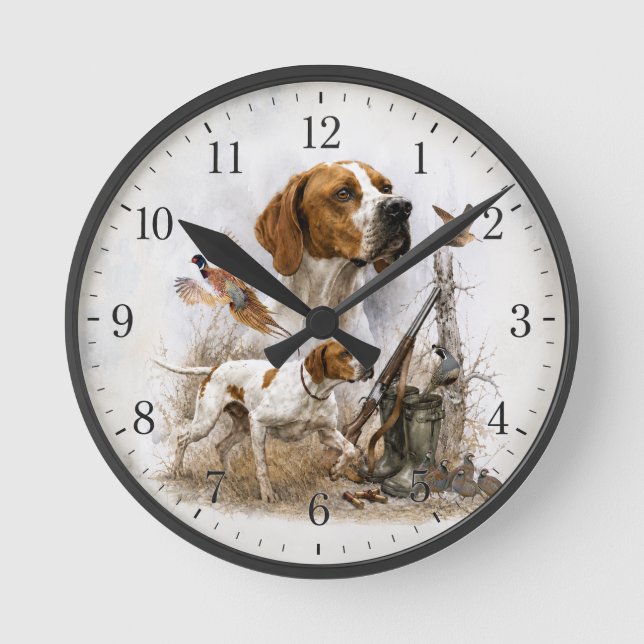 Englischer Pointer   Runde Wanduhr (Vorderseite)
