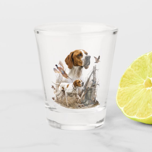 Englischer Pointer, Vogeljagd  Schnapsglas (Vorderseite)