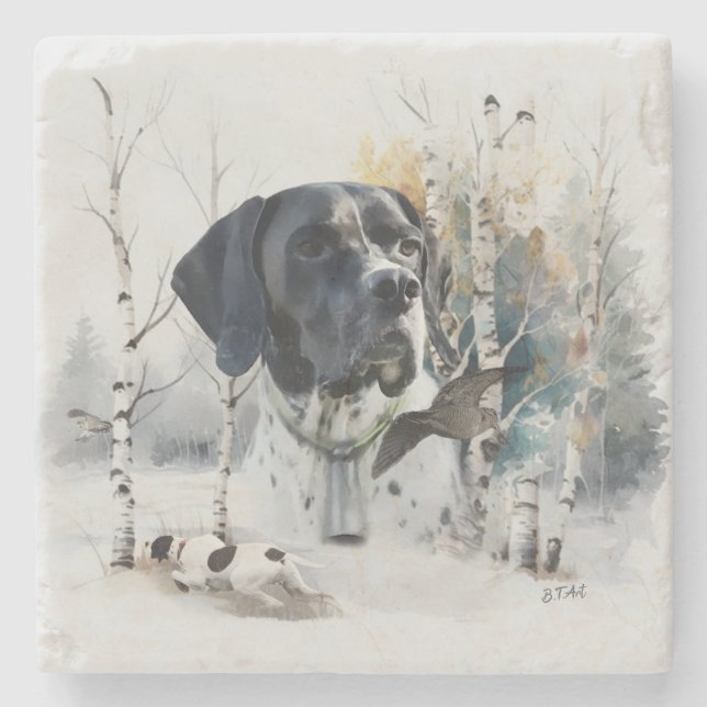 Englischer Pointer, Waldschnepfen-Jagdsaison, Kuns Steinuntersetzer (Vorderseite)