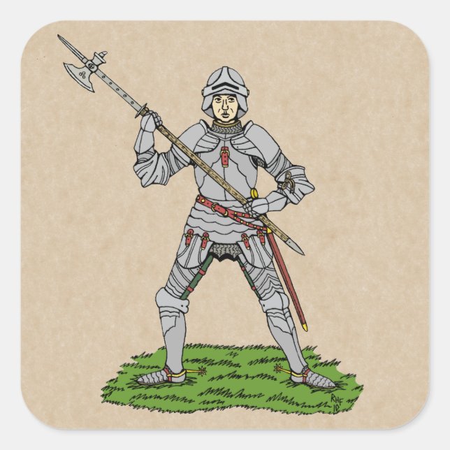 Englischer Ritter des fünfzehnten Jahrhunderts Quadratischer Aufkleber (Vorderseite)
