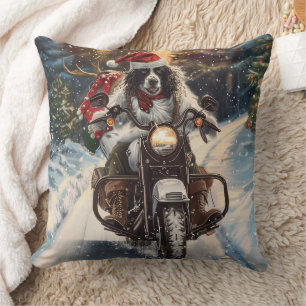 Englischer Setter Hund fährt Motorrad Weihnachten Kissen
