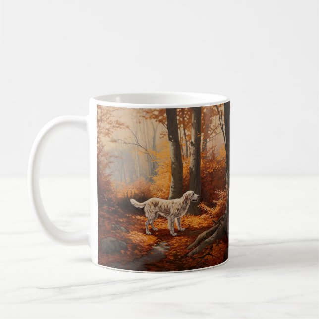 Englischer Setter im Herbst Leaves Fall Inspiriert Kaffeetasse (Links)