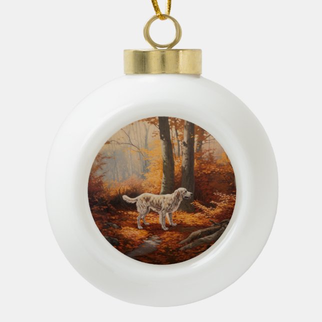 Englischer Setter im Herbst Leaves Fall Inspiriert Keramik Kugel-Ornament (Vorderseite)