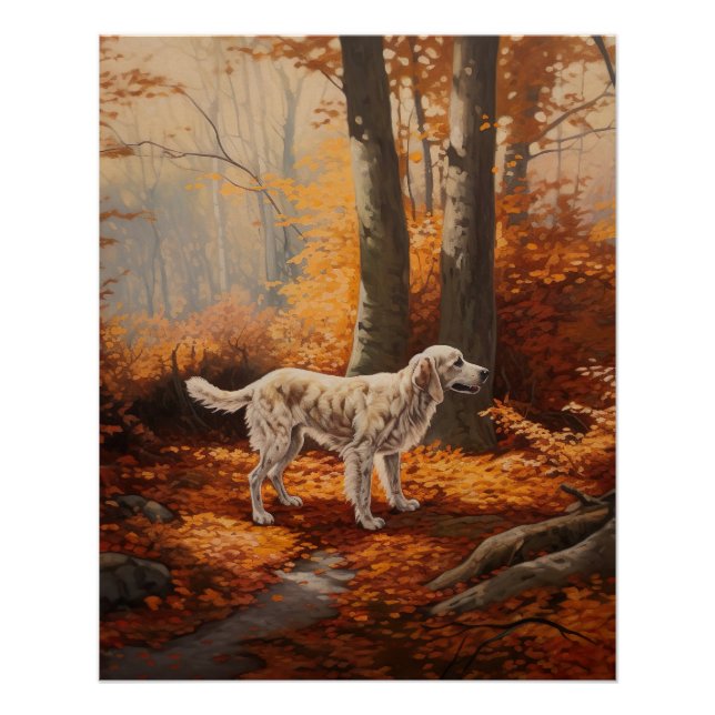 Englischer Setter im Herbst Leaves Fall Inspiriert Poster (Vorderseite)