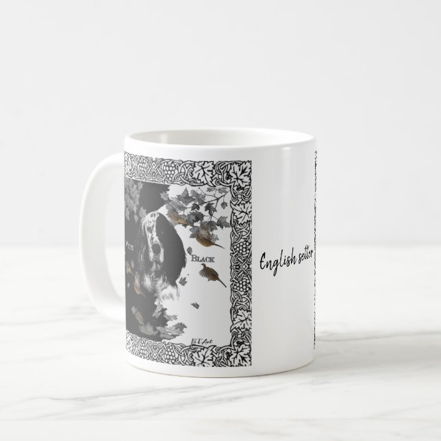 Englischer Setter in Schwarzweiß Kaffeetasse (Vorderseite Links)