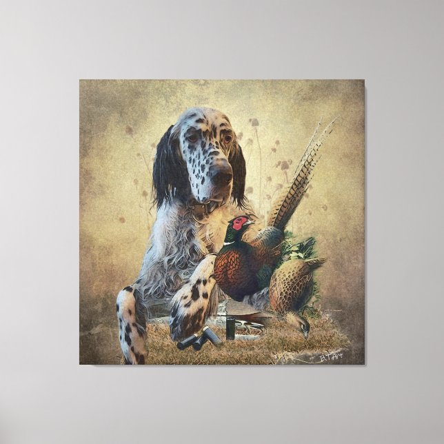 Englischer Setter mit Fasan, Kunst Leinwanddruck (Vorderseite)