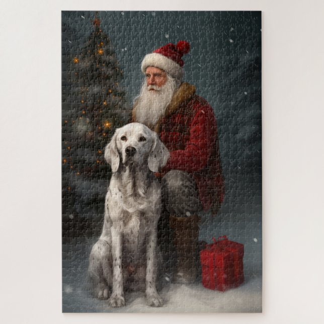 Englischer Setter mit Weihnachtsmann Weihnachten (Vertikal)