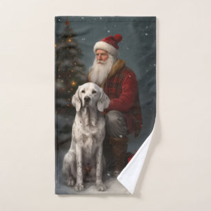 Englischer Setter mit Weihnachtsmann Weihnachten Badhandtuch Set