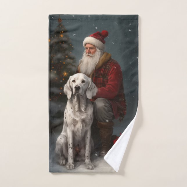 Englischer Setter mit Weihnachtsmann Weihnachten Badhandtuch Set (Handtuch)