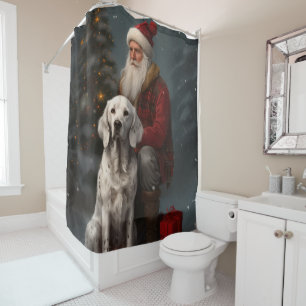 Englischer Setter mit Weihnachtsmann Weihnachten Duschvorhang