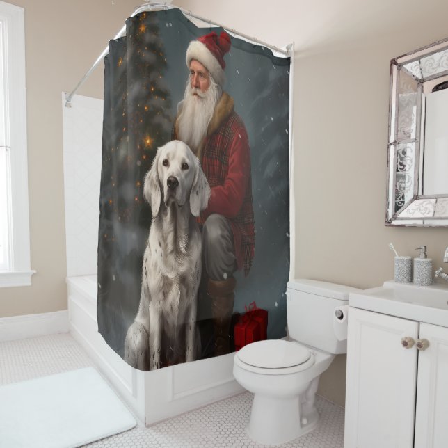Englischer Setter mit Weihnachtsmann Weihnachten Duschvorhang (Beispiel)