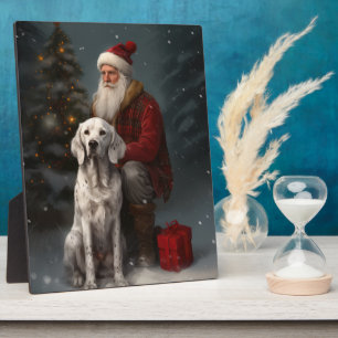 Englischer Setter mit Weihnachtsmann Weihnachten Fotoplatte