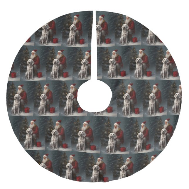 Englischer Setter mit Weihnachtsmann Weihnachten Polyester Weihnachtsbaumdecke (Vorderseite)