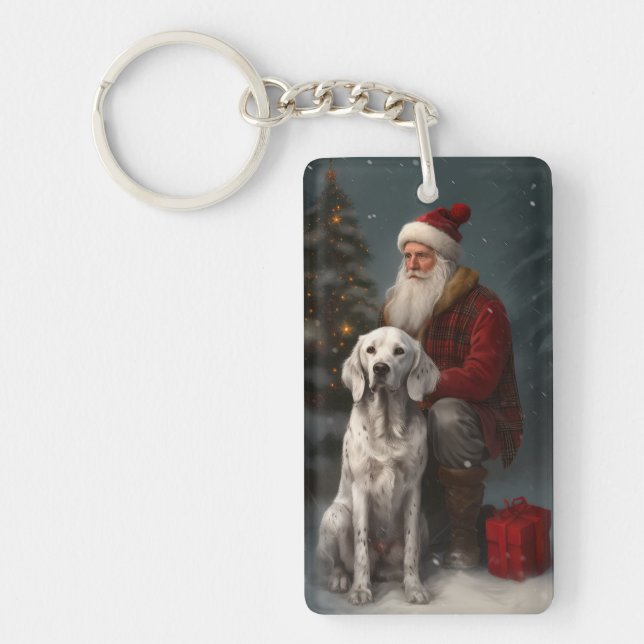 Englischer Setter mit Weihnachtsmann Weihnachten Schlüsselanhänger (Vorderseite)