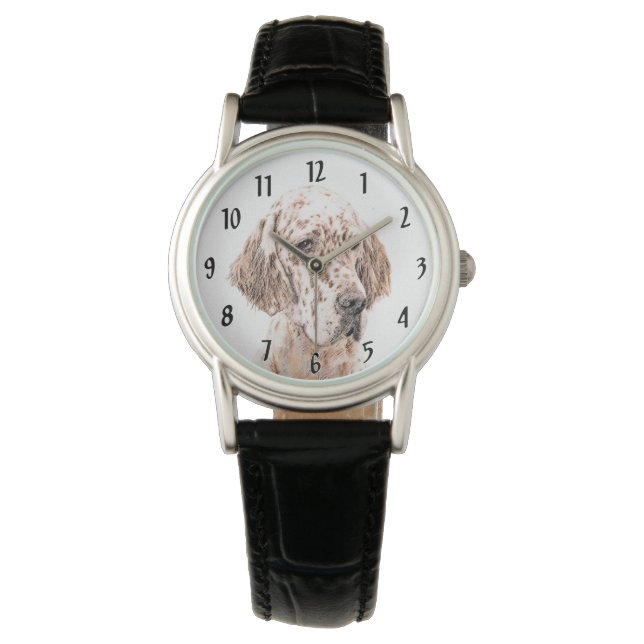 Englischer Setter Orange Belton Malerei Dog Art Armbanduhr (Vorderseite)
