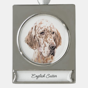 Englischer Setter Orange Belton Malerei Dog Art Banner-Ornament Silber