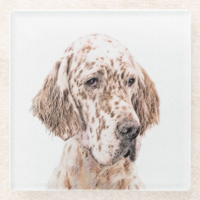 Englischer Setter Orange Belton Malerei Dog Art Glasuntersetzer (Vorderseite)