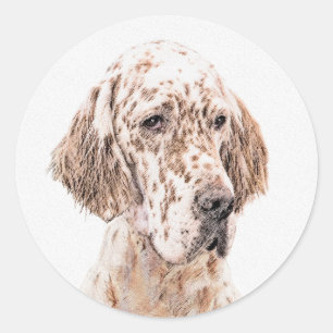 Englischer Setter Orange Belton Malerei Dog Art Runder Aufkleber