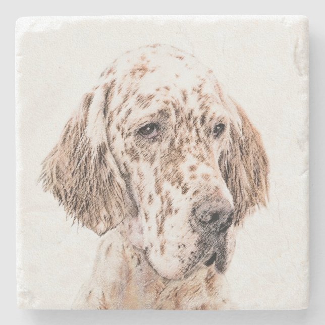 Englischer Setter Orange Belton Malerei Dog Art Steinuntersetzer (Vorderseite)