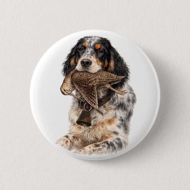 Englischer Setter, Waldschnepfenjagd, Hundekunst Button (Vorderseite)