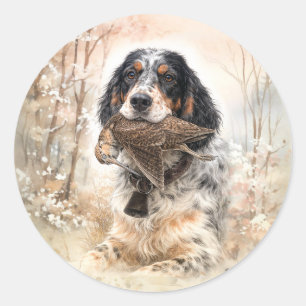 Englischer Setter, Waldschnepfenjagd ,Hundekunst Runder Aufkleber