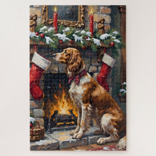 Englischer Setter Weihnachts Kamin Strumpf (Vertikal)