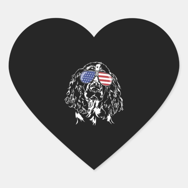 Englischer Springer Spaniel American Flag Dog Herz-Aufkleber (Vorderseite)