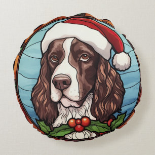 Englischer Springer Spaniel Buntglas Weihnachten Rundes Kissen