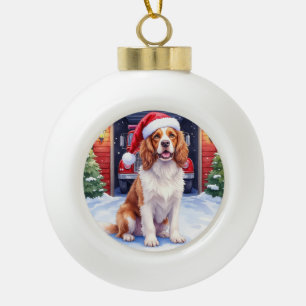Englischer Springer Spaniel Feuerwehr Santa Keramik Kugel-Ornament