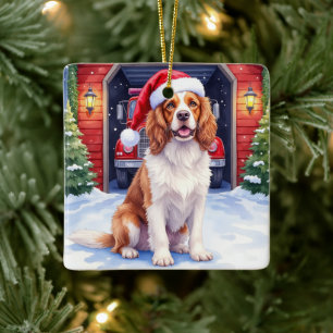 Englischer Springer Spaniel Feuerwehr Santa Keramikornament