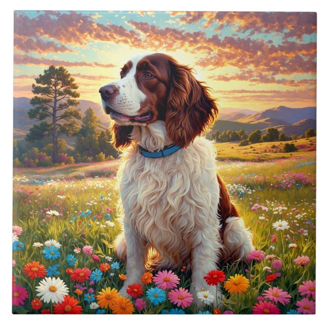 Englischer Springer Spaniel Hund Fliese (Vorderseite)