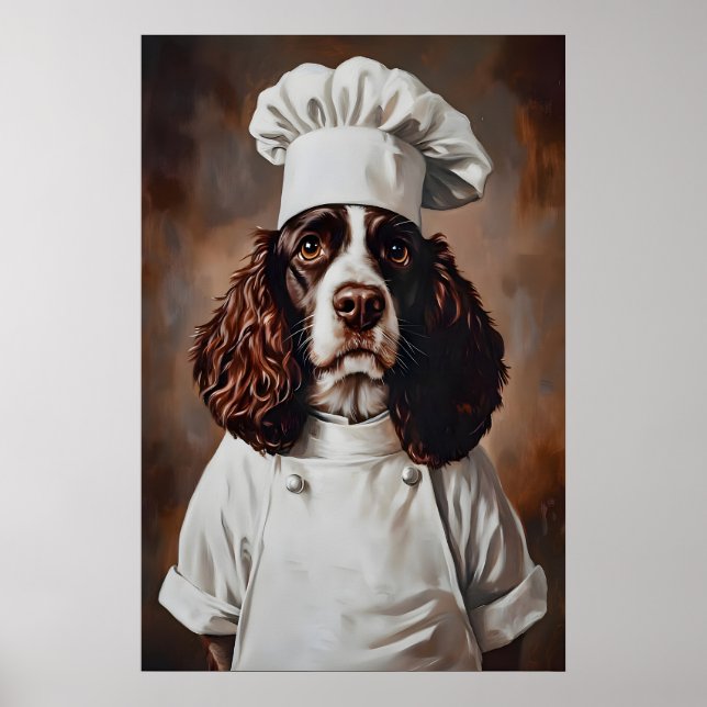 Englischer Springer Spaniel in Kochmütze Poster, H Poster (Vorne)