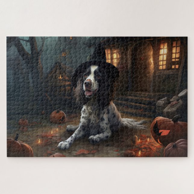 Englischer Springer Spaniel Kürbisse Halloween Gru (Horizontal)