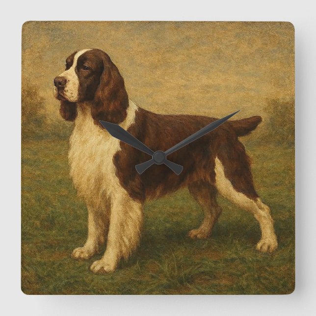 Englischer Springer Spaniel Quadratische Wanduhr (Vorderseite)