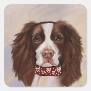 ENGLISCHER SPRINGER SPANIEL    QUADRATISCHER AUFKLEBER
