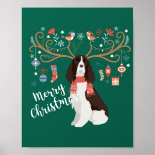 Englischer Springer Spaniel Weihnachts Rentier Hun Poster