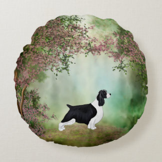 Englischer Springerspaniel-Blüten-rundes Kissen