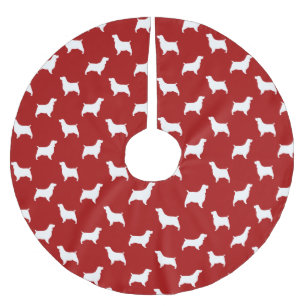 Englischer Springerspaniel-Silhouette-Muster-Rot Polyester Weihnachtsbaumdecke