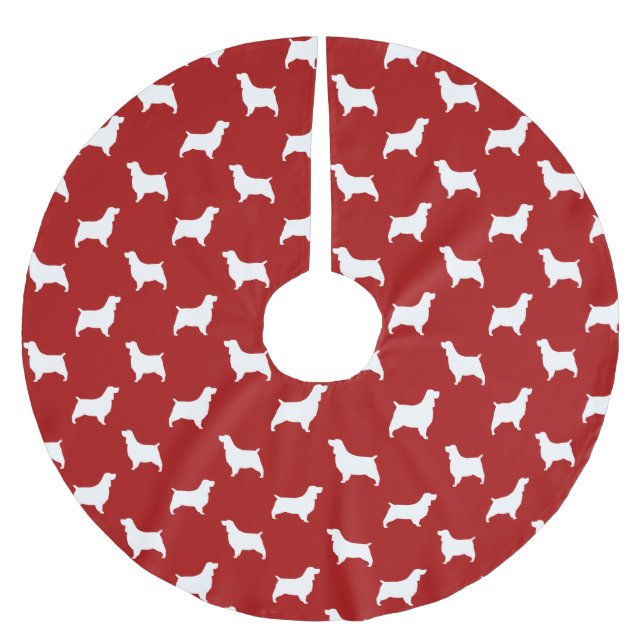 Englischer Springerspaniel-Silhouette-Muster-Rot Polyester Weihnachtsbaumdecke (Vorderseite)